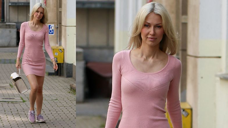 Magdalena Ogórek spaceruje po Warszawie