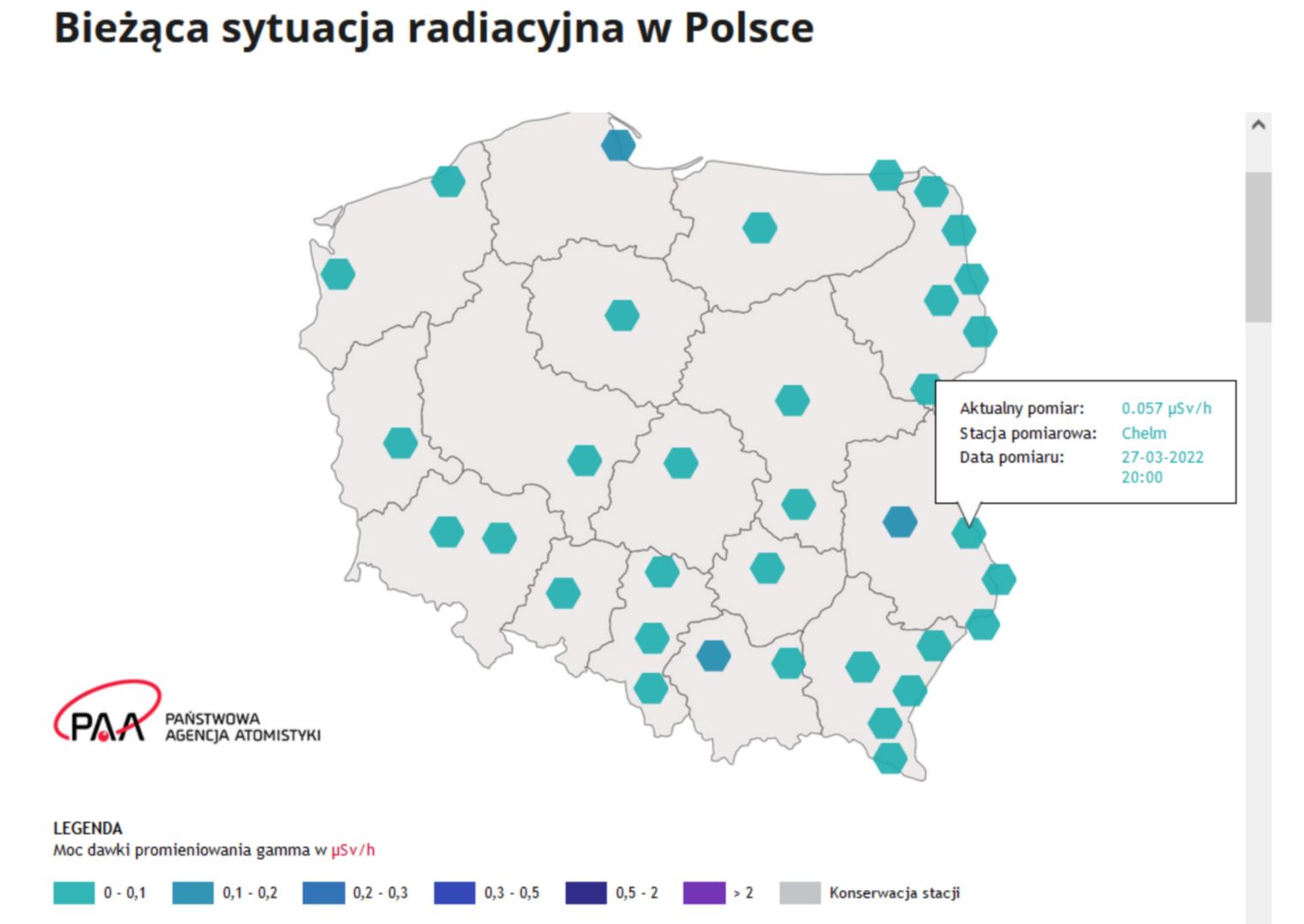 Dane o poziomie radiacji z sieci czujników
