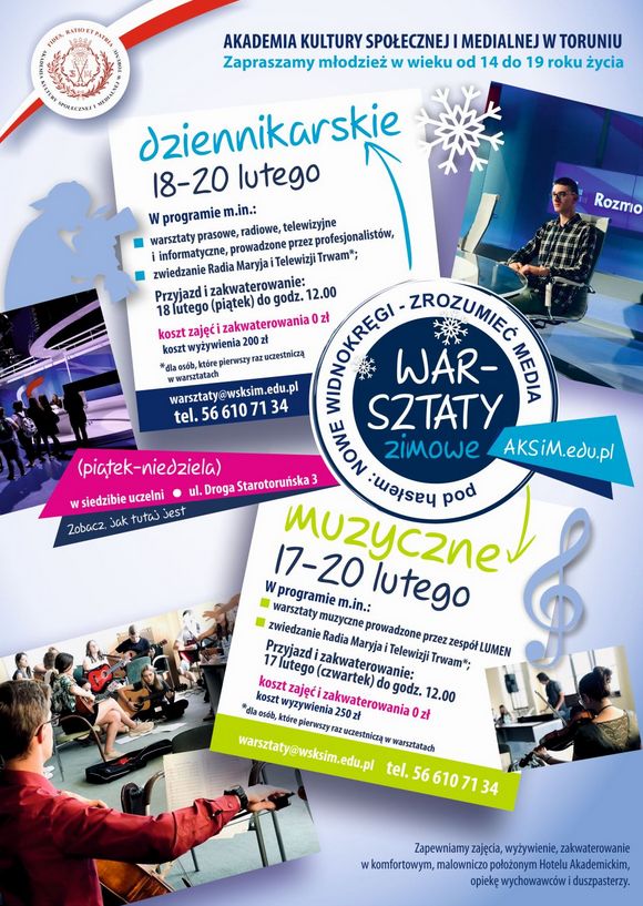 Radio Maryja przypomina, że to już ostatni moment, by zapisać się na warsztaty zimowe dla nastolatków, które odbędą na uczelni założonej przez o. Tadeusza Rydzyka. 