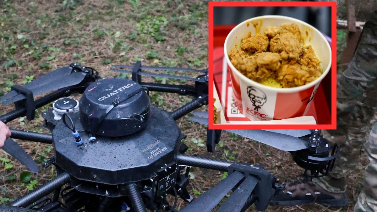 Kurczak KFC dostarczony dronem na front w Ukrainie.