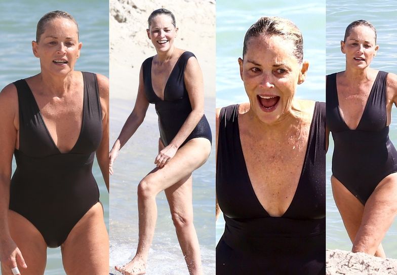 Sharon Stone na plaży w Miami