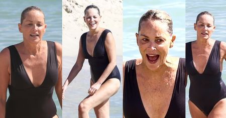 59-letnia Sharon Stone chwali się figurą na plaży w Miami (ZDJĘCIA)
