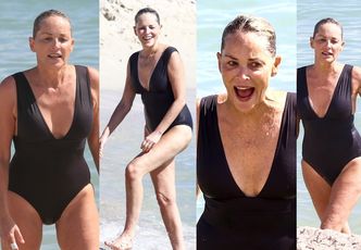 59-letnia Sharon Stone chwali się figurą na plaży w Miami (ZDJĘCIA)
