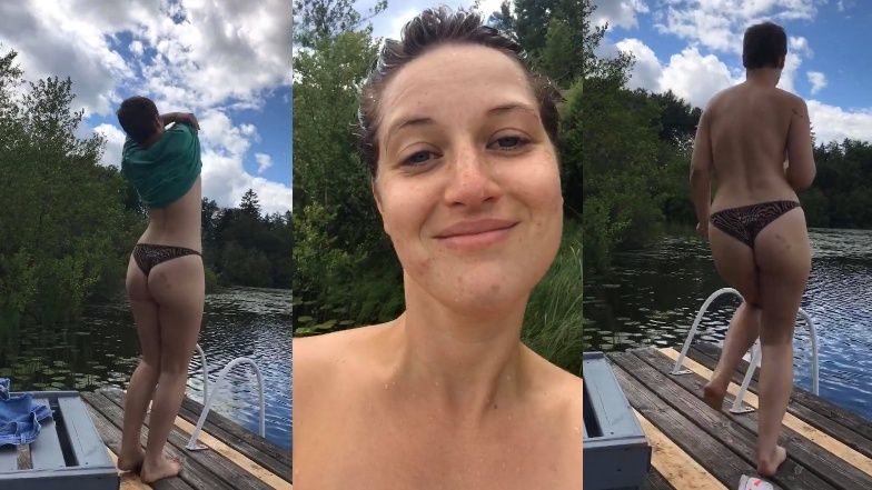 Aleksandra Domańska wskakuje do wody topless