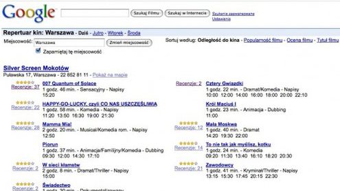 Sprawdź repertuar kinowy dzięki Google Movies 1