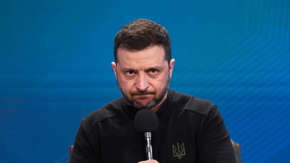 KYIV, UKRAINE - FEBRUARY 23: President of Ukraine Volodymyr Zelenskyi gives a press conference during the forum 'Ukraine. Year 2025' on February 23, 2025 in Kyiv, Ukraine. Forum 'Ukraine. Year 2025' is dedicated to the third anniversary of Russia's full-scale invasion of Ukraine. It discusses the most important issues of the country's development. Photo by Vitalii Nosach/Global Images Ukraine via Getty Images)