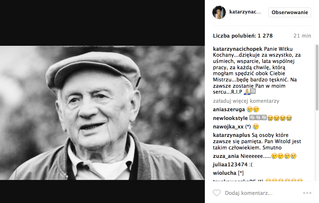 Kasia Cichopek o śmierci Witolda Pyrkosza