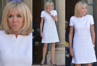 Opalona Brigitte Macron w wygniecionej sukience wita się z prezydentem Gwatemali (ZDJĘCIA)