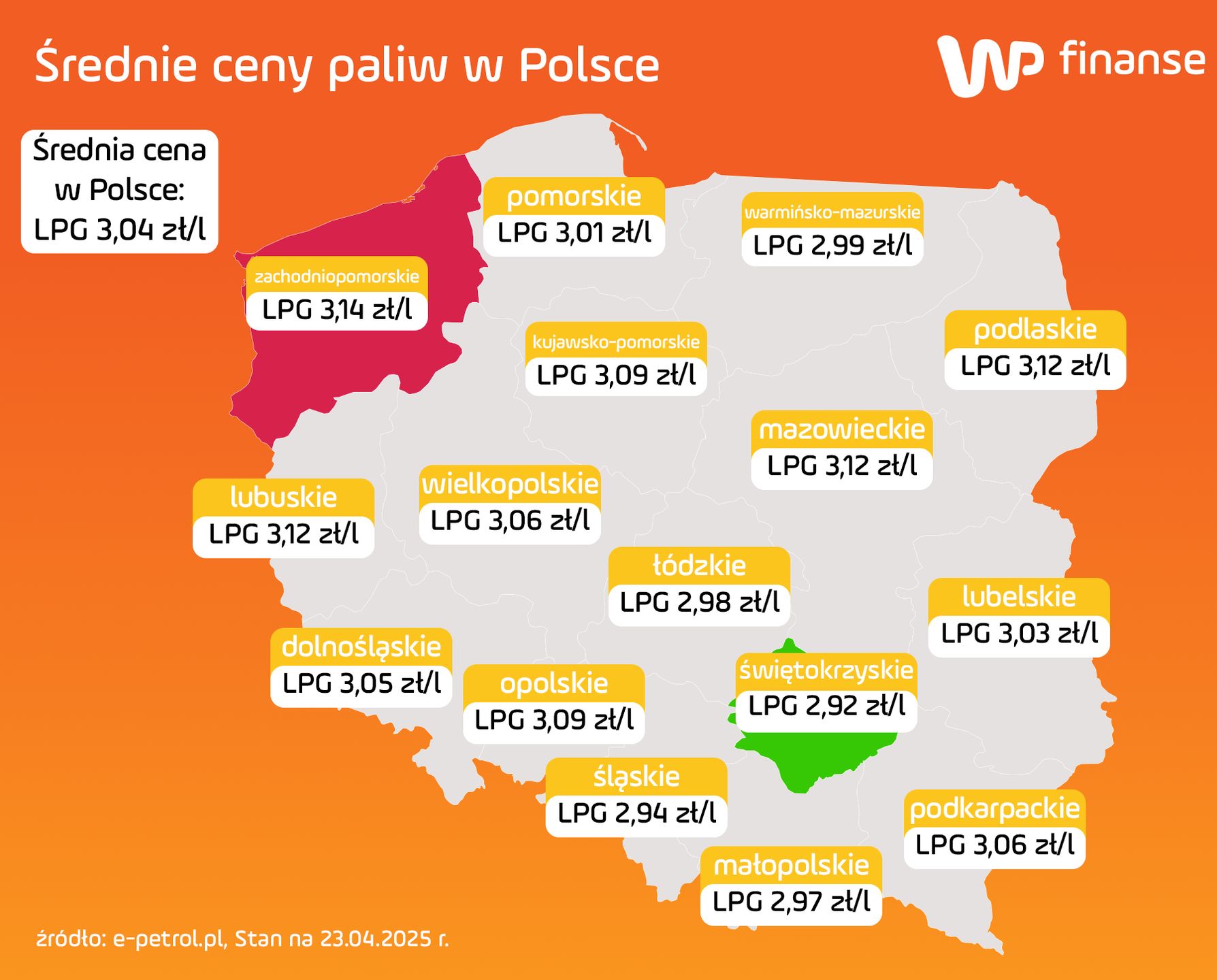 Cena LPG w Polsce 23 kwietnia 2025 r.