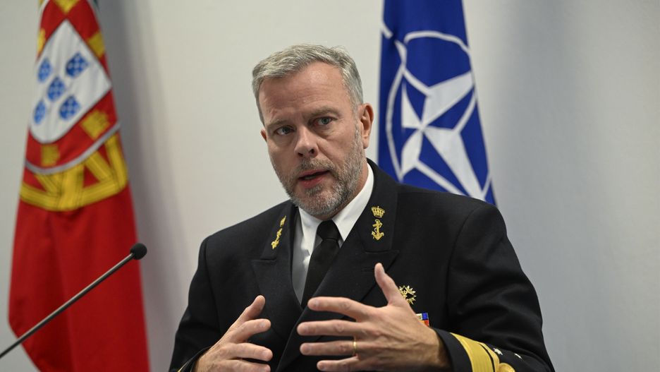 OEIRAS, PORTUGAL - JANUARY 20: The Chairman of NATO's Military Committee, Admiral Rob Bauer, gestures while answering a question during a joint press conference held at NATO premises in Gomes Freire Redoubt with the Portuguese Chief of General Staff of the Armed Forces, Admiral António Silva Ribeiro, to discuss the development of the situation in Ukraine and the continuation of assistance in its fight by NATO members against Russian aggression on January 20, 2023, in Oeiras, Portugal. The Portuguese Minister of National Defense, Helena Carreiras, announced on January 20 that "Portugal will send to Ukraine a second set of 14 M113 armored personnel carriers, eight large-capacity generators for electricity production, more 120mm ammunition and two tons of medical and sanitary equipment," during the meeting of the Contact Group for the Defense of Ukraine, that met in Ramstein, Germany. (Photo by Horacio Villalobos#Corbis/Corbis via Getty Images)