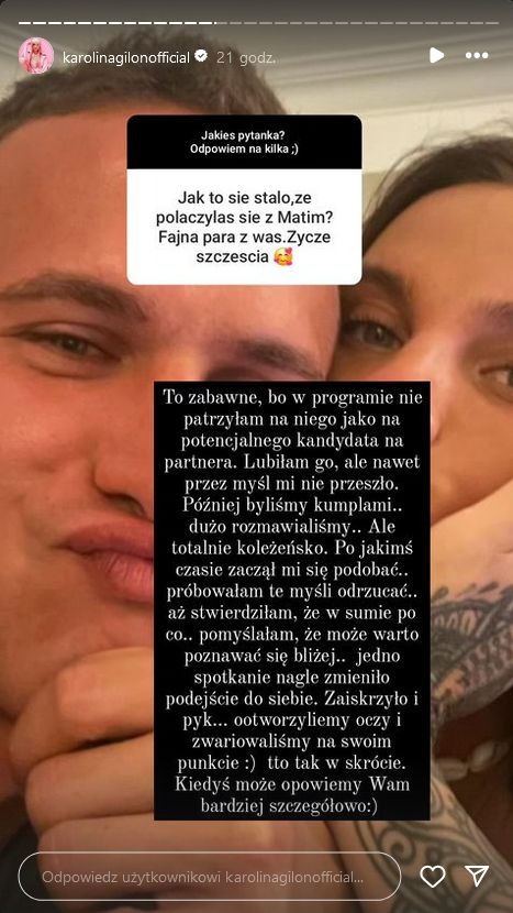 Karolina Gilon mówi o związku z Mateuszem z "Love Island"
