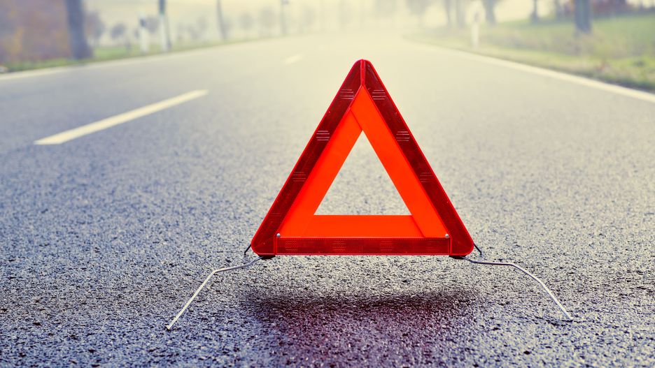 warndreieck, herbst, nebel, neblig, vorsicht, achtung, auto, lkw, pkw, gefahr, warnung, verkehr, unfall, pannenhilfe, vorhersage, asphalt, wald, bäume, dunst, gefährlich, geheimnisvoll, schlechte sicht, schlechtes wetter, herbstlich, herbstwetter, geschwindigkeit, wetter, unheimlich, grau, grün, gelb, orange, rot, signalfarbe, dreieck, defekt, reisen, notfall, panne, transport