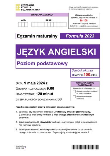 Arkusze z j. angielskiego. Matura 2024. Nowa formuła