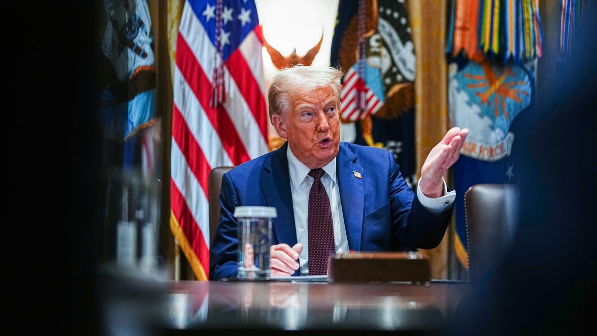 US President Donald Trump during a cabinet meeting at the White House in Washington, DC, US, on Tuesday, Aug. 26, 2025. Trump plans to name longtime aide Dan Scavino as the director of the White House personnel office, an influential role responsible for staffing positions throughout the administrations. Photographer: Aaron Schwartz/CNP/Bloomberg via Getty Images