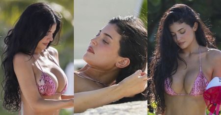 Kylie Jenner i jej podrasowany biust relaksują się na rajskiej plaży (ZDJĘCIA)