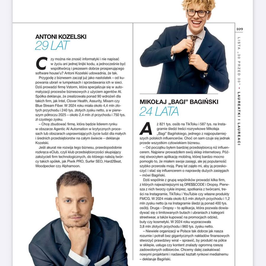 Bagi w Forbes 30 under 30