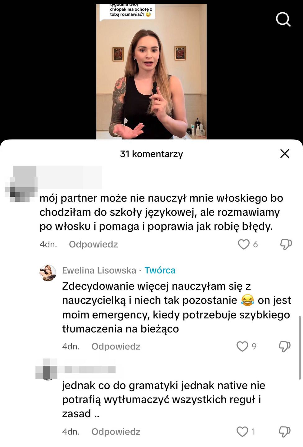Chłopak Lisowskiej nie chce rozmawiać z nią po włosku