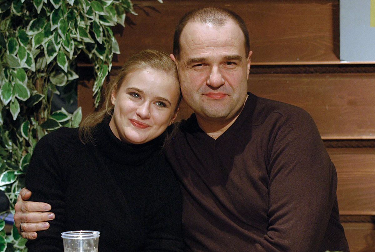 Cezary Żak i Marta Chodorowska na konferencji prasowej serialu "Ranczo", luty 2006 r.
