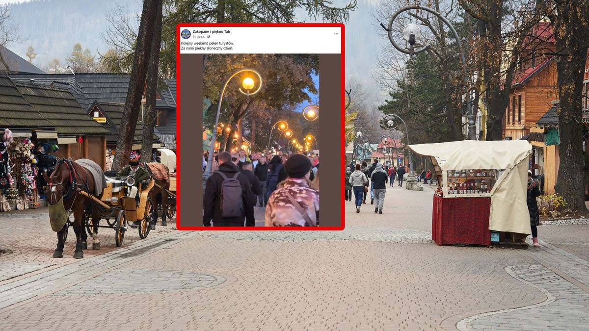 Ujęcie z Krupówek. Wciąż jest tłoczno.