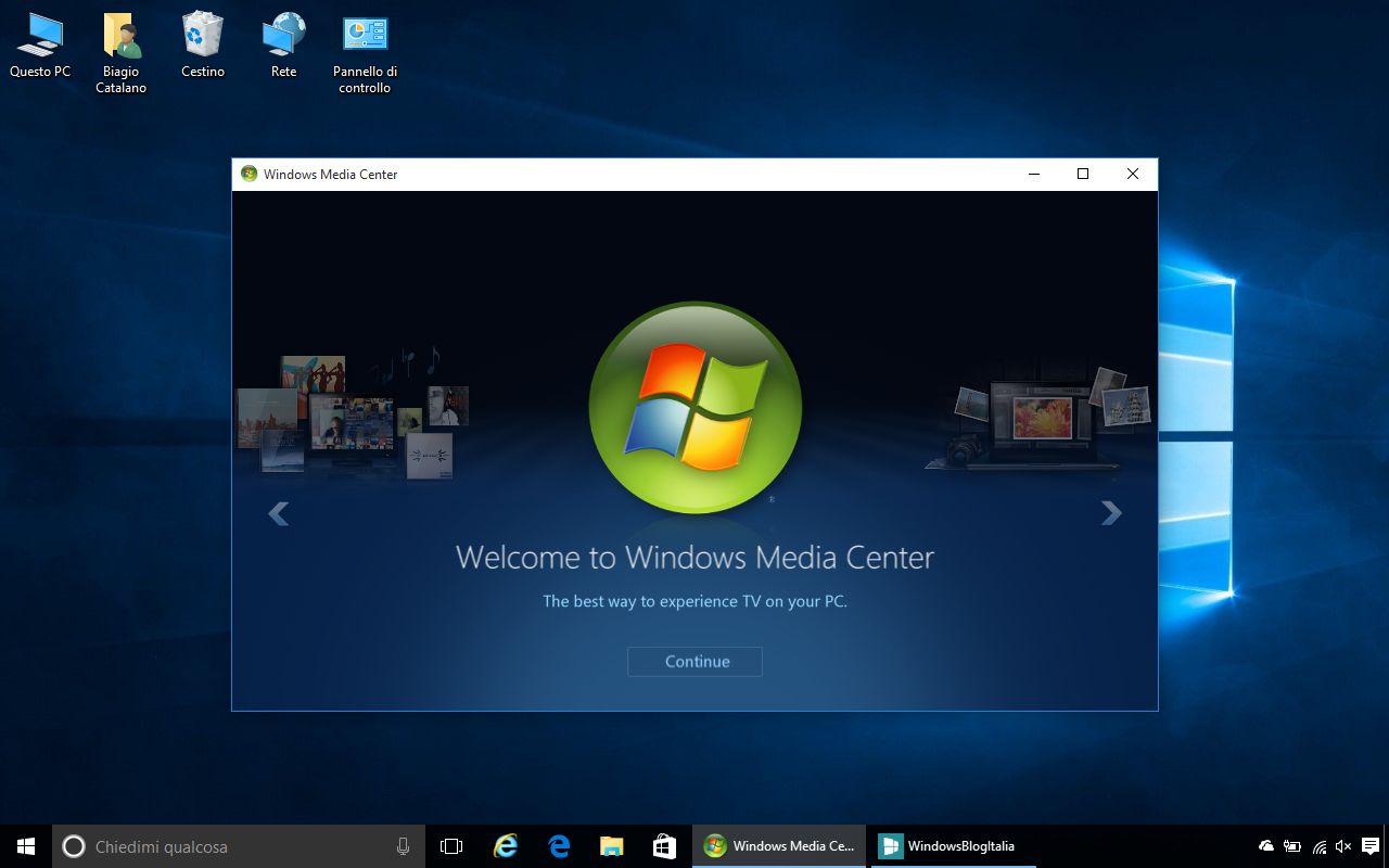 Windows Media Center uruchomiony w Windows 10. Źródło: WindowsBlogItalia