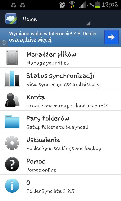 FolderSync - synchronizacja danych z różnych usług (Android)