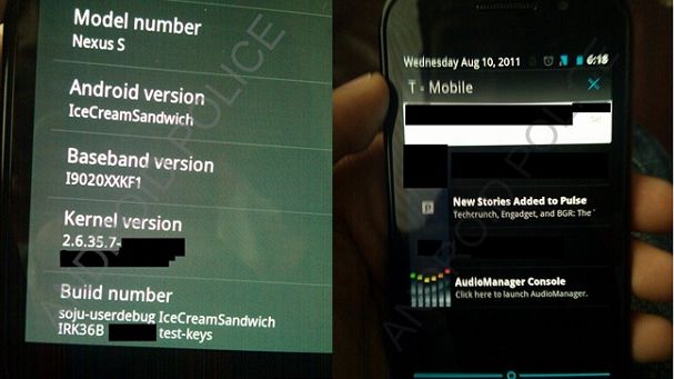 Wyciekły zdjęcia Androida Ice Cream Sandwich na Nexusie S 1