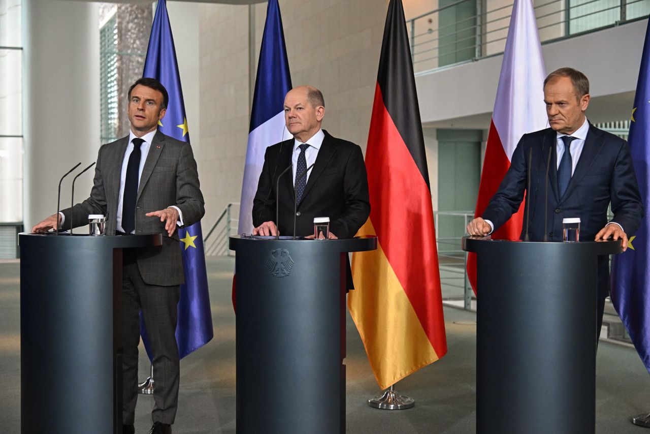 Donald Tusk, Olaf Scholz, Emmanuel Macron