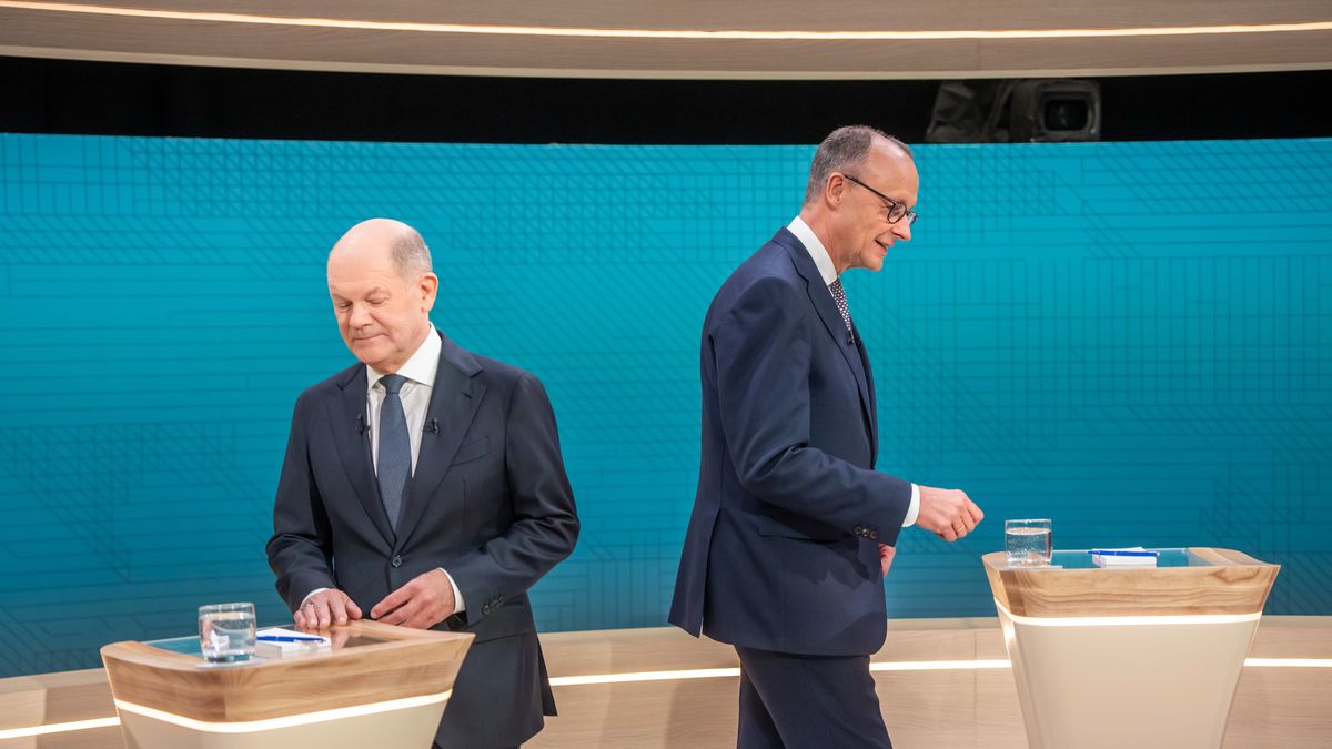 Olaf Scholz i Friedrich Merz w debacie wyborczej
