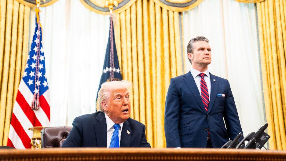 WASHINGTON, DC  March 21, 2025:

US President Donald Trump speaks during a meeting in announcing the F-47 6th generation fighter jet in the Oval Office of the White House on Friday March 21, 2025. US Secretary of Defense Pete Hegseth and General David Allvin attended the meeting. 


(Photo by Demetrius Freeman/The Washington Post via Getty Images)