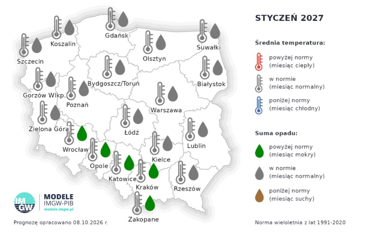 Eksperymentalna prognoza pogody IMGW na styczeń 2027