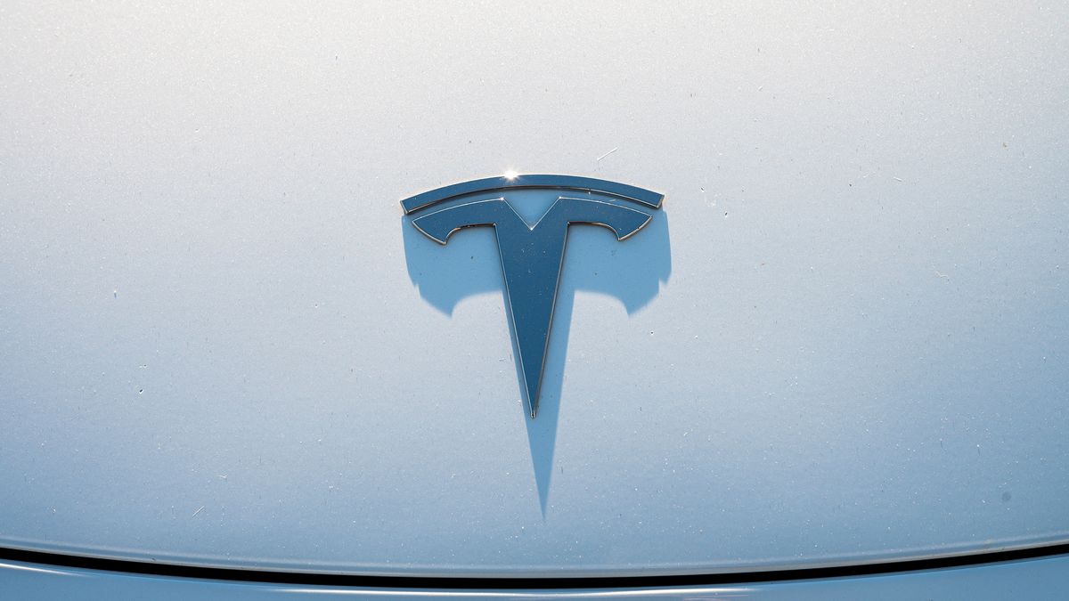 A hood ornament on a Tesla vehicle at a  Supercharger station in Richmond, California, US, on Wednesday, Dec. 13, 2023. Tesla Inc. will fix more than 2 million vehicles, its biggest recall ever, after the top US auto-safety regulator determined its driver-assistance system Autopilot doesn't do enough to guard against misuse. Photographer: David Paul Morris/Bloomberg via Getty Images