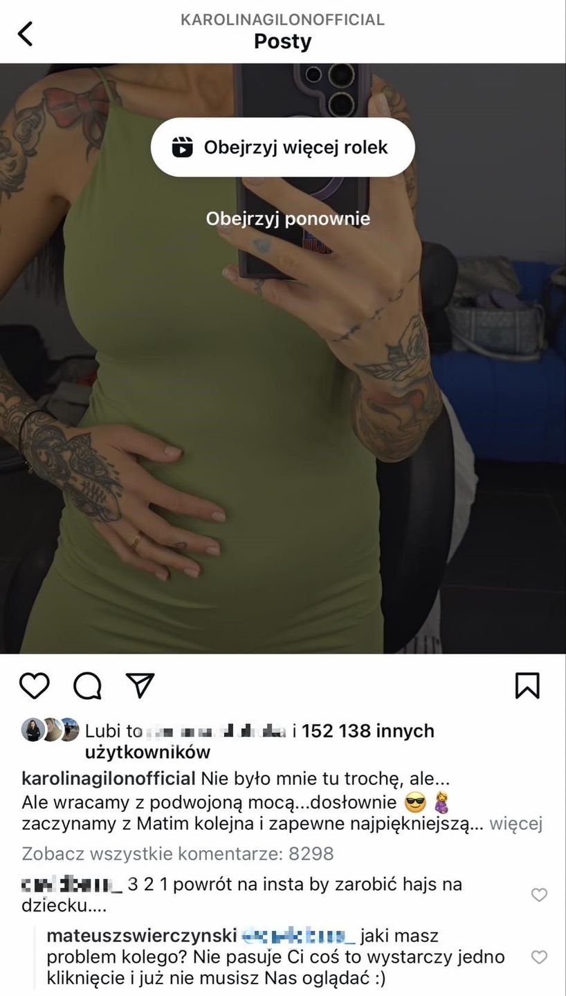 Partner Karoliny Gilon odpowiedział na złośliwy komentarz
