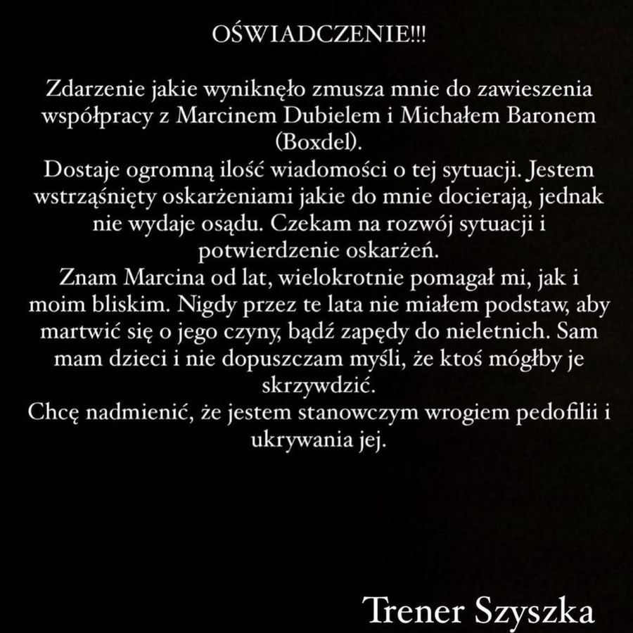 Oświadczenie trenera Szyszki