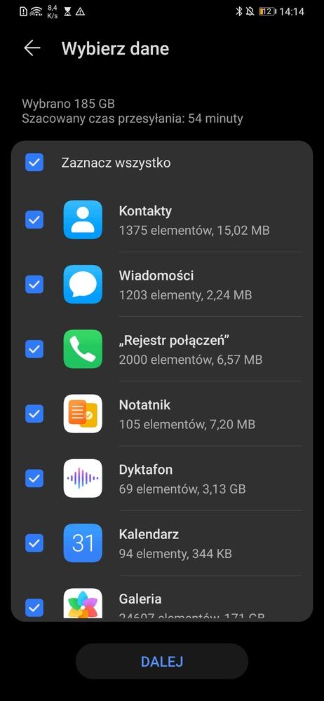 Wybór danych