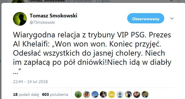 Na Onecie jako autentyczną wypowiedź po meczu Real-PSG podano żart Tomasza Smokowskiego z „Misia”