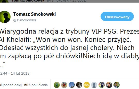 Na Onecie jako autentyczną wypowiedź po meczu Real-PSG podano żart Tomasza Smokowskiego z „Misia”