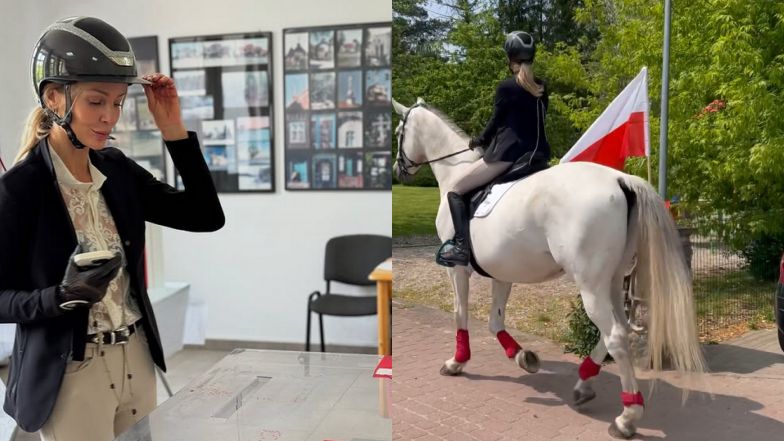 Agnieszka Woźniak-Starak przyjechała konno na wybory