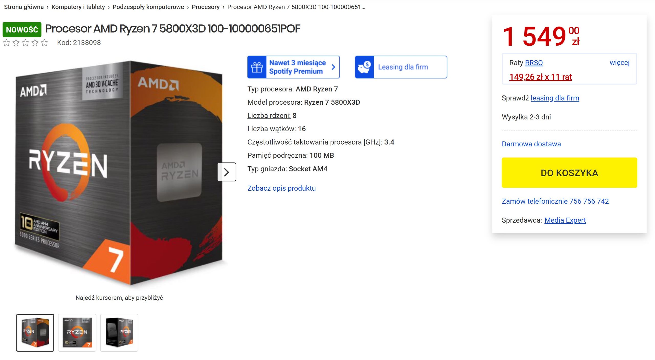 Procesor AMD Ryzen 7 5800X3D 10th Anniversary Edition w sklepie