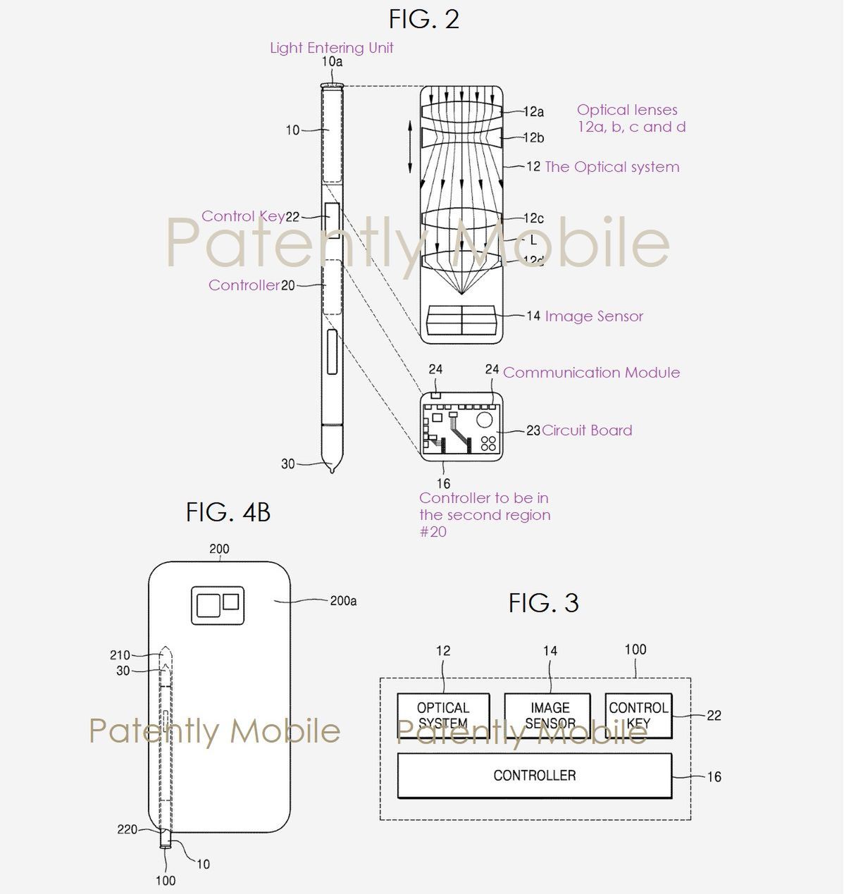 Ilustracja do wniosku patentowego Samsunga, który dotyczy rysika S Pen z wbudowanym aparatem