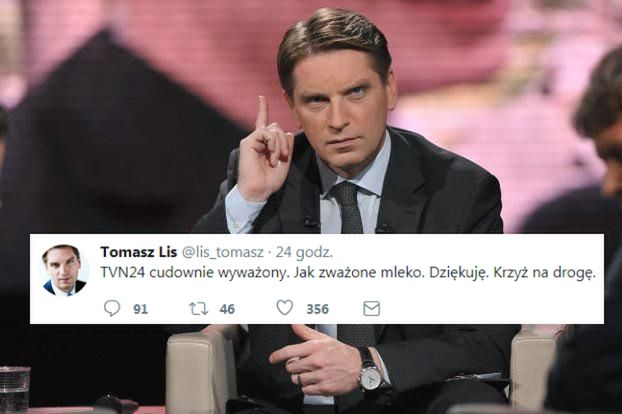 Tomasz Lis krytykuje TVN24, z błędem ortograficznym: "TVN24 wyważony jak ZWAŻONE MLEKO"