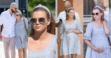 Agnieszka Kaczorowska z mężem i brzuszkiem spieszy do studia TVP "walczyć z hejtem" za wpis o modzie na brzydotę (ZDJĘCIA)