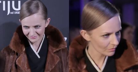 Szczupła Stankiewicz w futerku na pokazie Przybylskiego