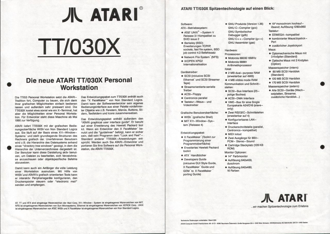 Broszura informacyjna o Atari TT/030X.