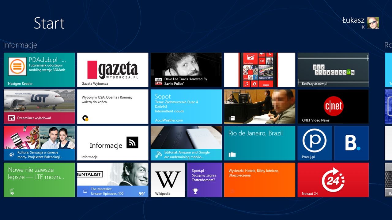 Ekran startowy Windows 8