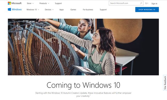 Autumn Creators Update na stronach Microsoftu