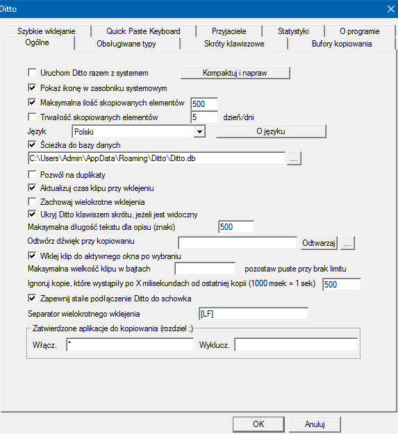 W ustawieniach określimy m.in. liczbę elementów, które będą pamiętane w historii