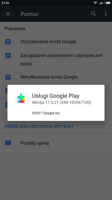 Usługi w wersji 11.5.21 na Xiaomi Mi Max...