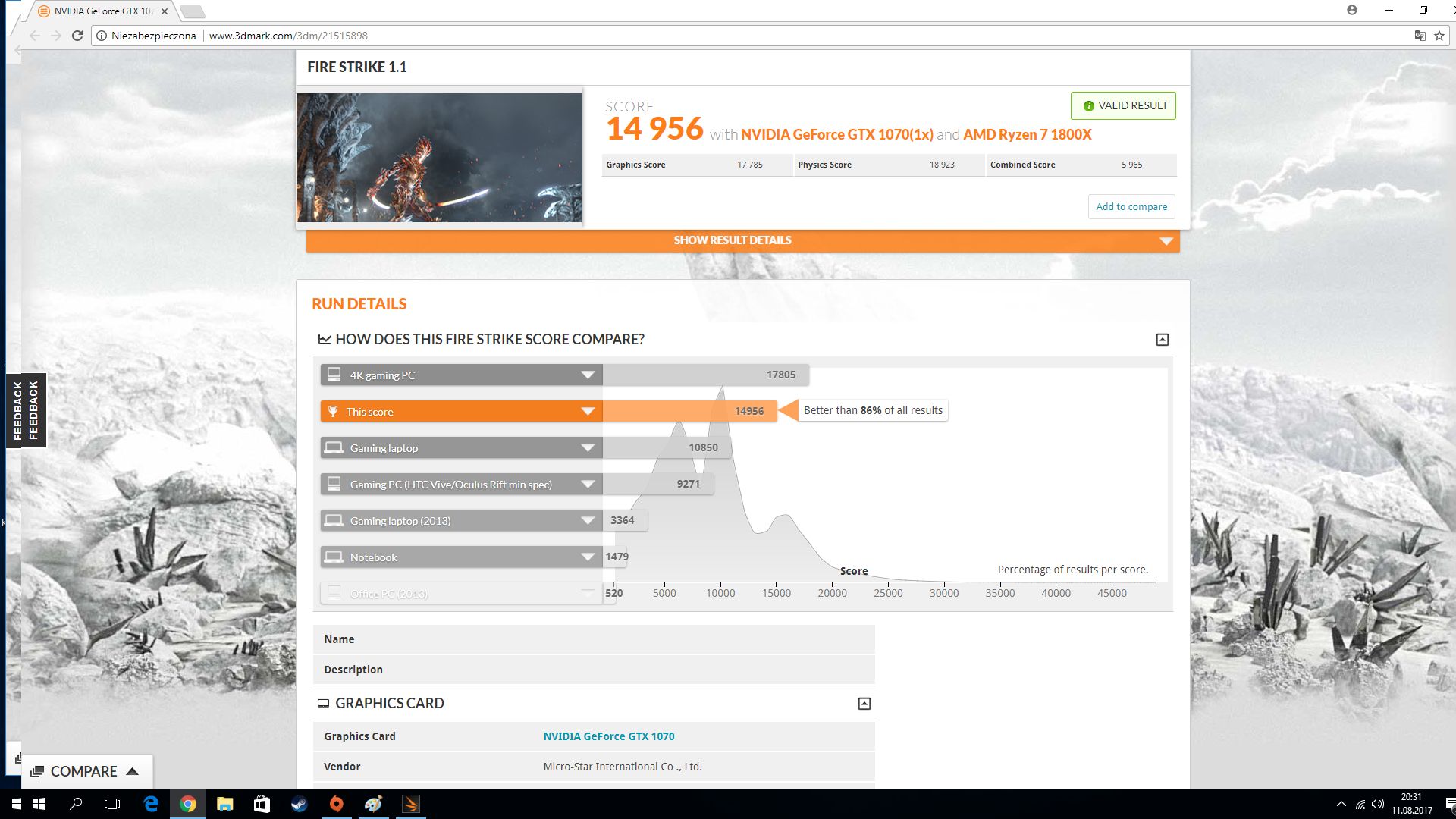 MSI GTX 1070 Aero - test Fire Strike