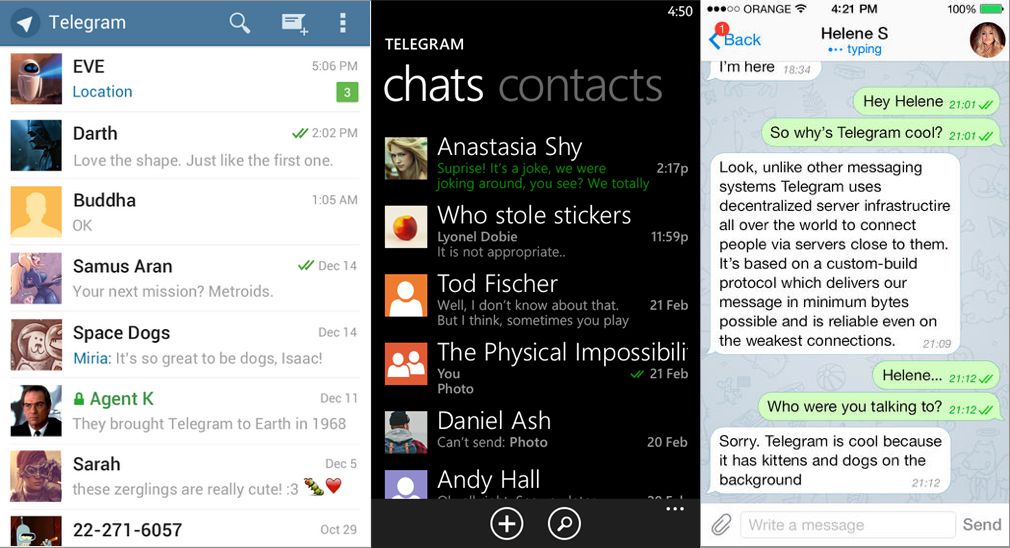 Telegram dla Androida, Windows Phone i iOS
