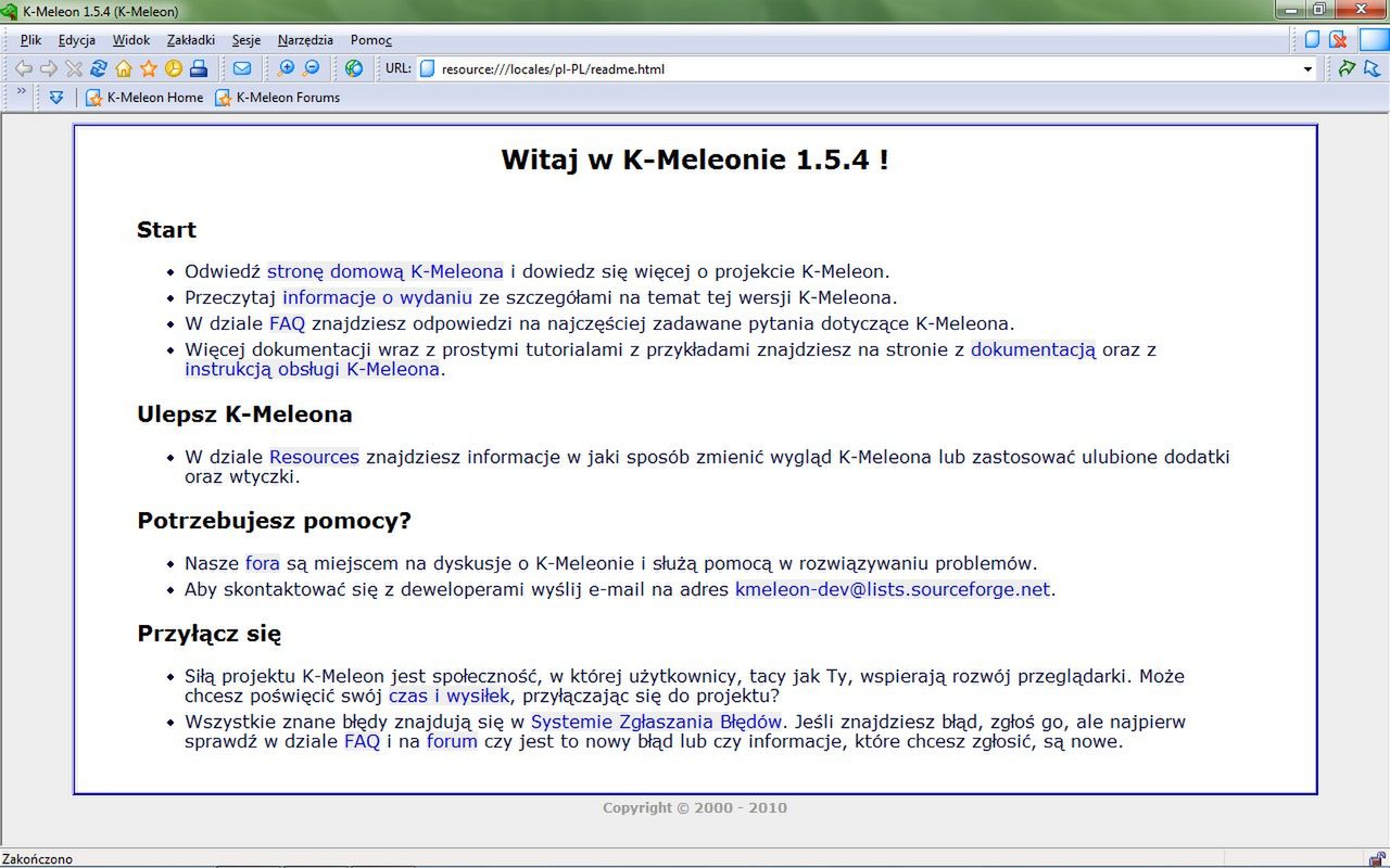 K-Meleon - strona startowa